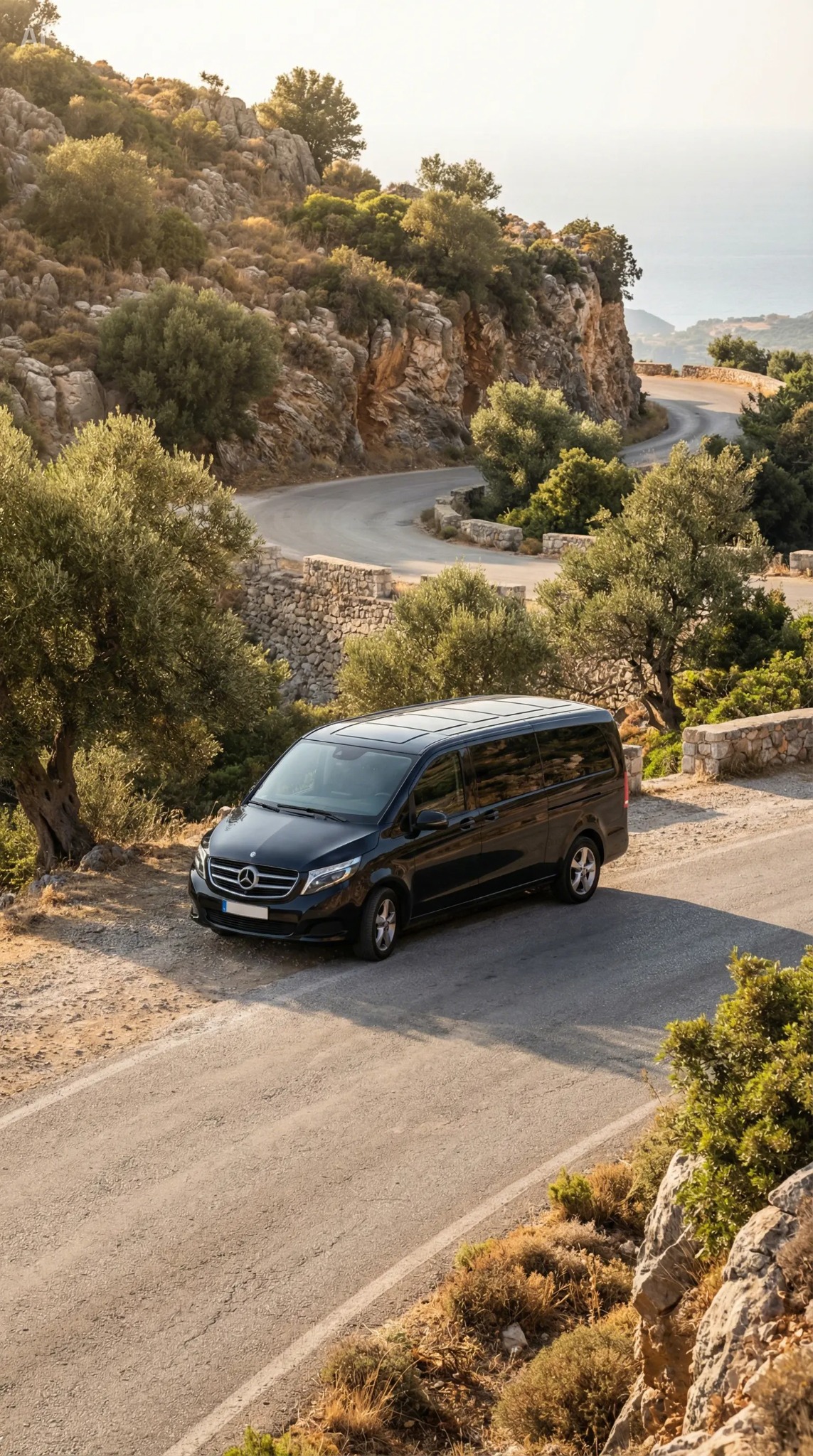 Drive Me premium minivan on a scenic road in Crete